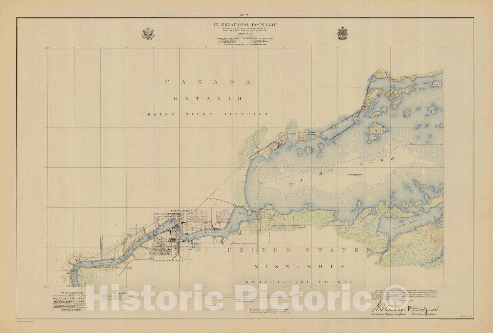 Historic Nautical Map - International Boundary, From The Northwesternmost Point Of Lake Of The Woods To Lake Superior, Sheet 2, MN, 1928 NOAA Topographic - Vintage Wall Art