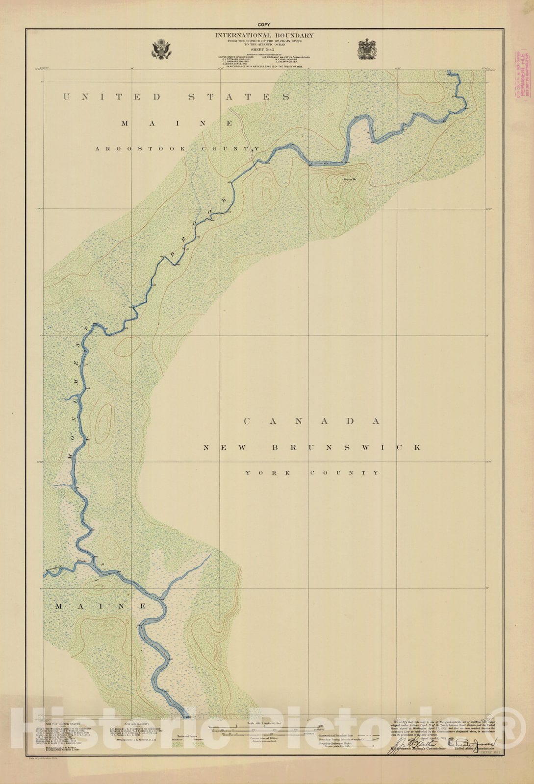 Historic Nautical Map - International Boundary, From The Source Of The St. Croix River To The Atlantic Ocean, Sheet No. 2, ME, 1924 NOAA Topographic - Vintage Wall Art