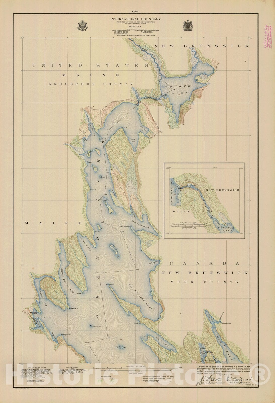 Historic Nautical Map - International Boundary, From The Source Of The St. Croix River To The Atlantic Ocean, Sheet No. 4, ME, 1924 NOAA Topographic - Vintage Wall Art