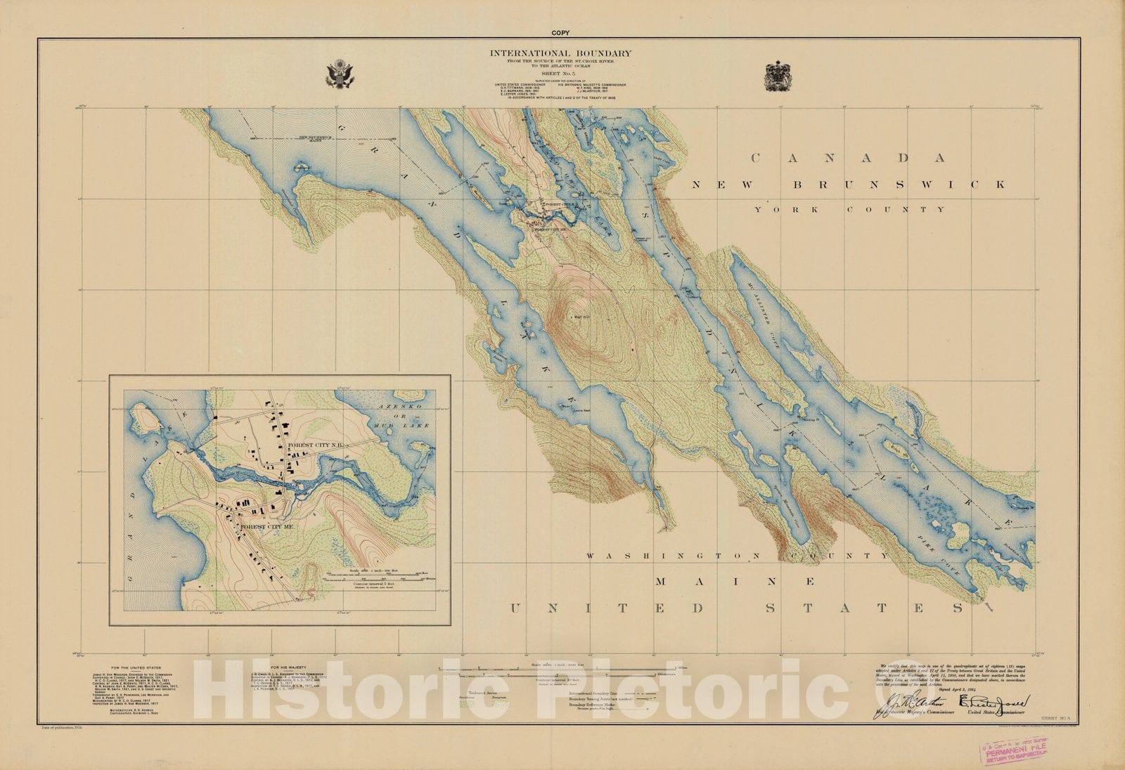 Historic Nautical Map - International Boundary, From The Source Of The St. Croix River To The Atlantic Ocean, Sheet No. 5, ME, 1924 NOAA Topographic - Vintage Wall Art