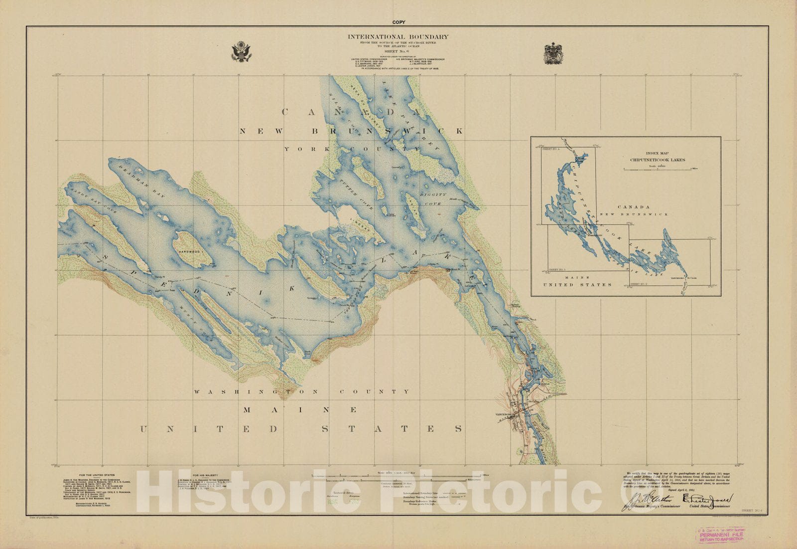 Historic Nautical Map - International Boundary, From The Source Of The St. Croix River To The Atlantic Ocean, Sheet No. 6, ME, 1924 NOAA Topographic - Vintage Wall Art