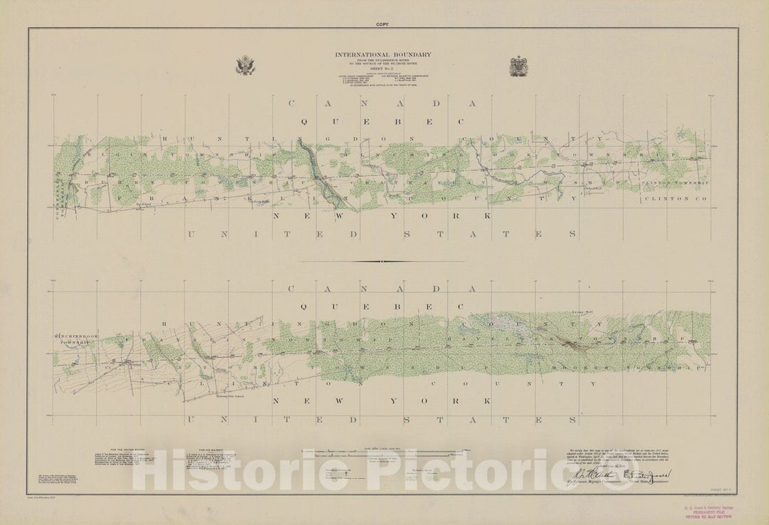 Historic Nautical Map - International Boundary, From The St. Lawrence River To The Source Of The St. Croix River, Sheet No. 2, NY, 1922 NOAA Topographic - Vintage Wall Art