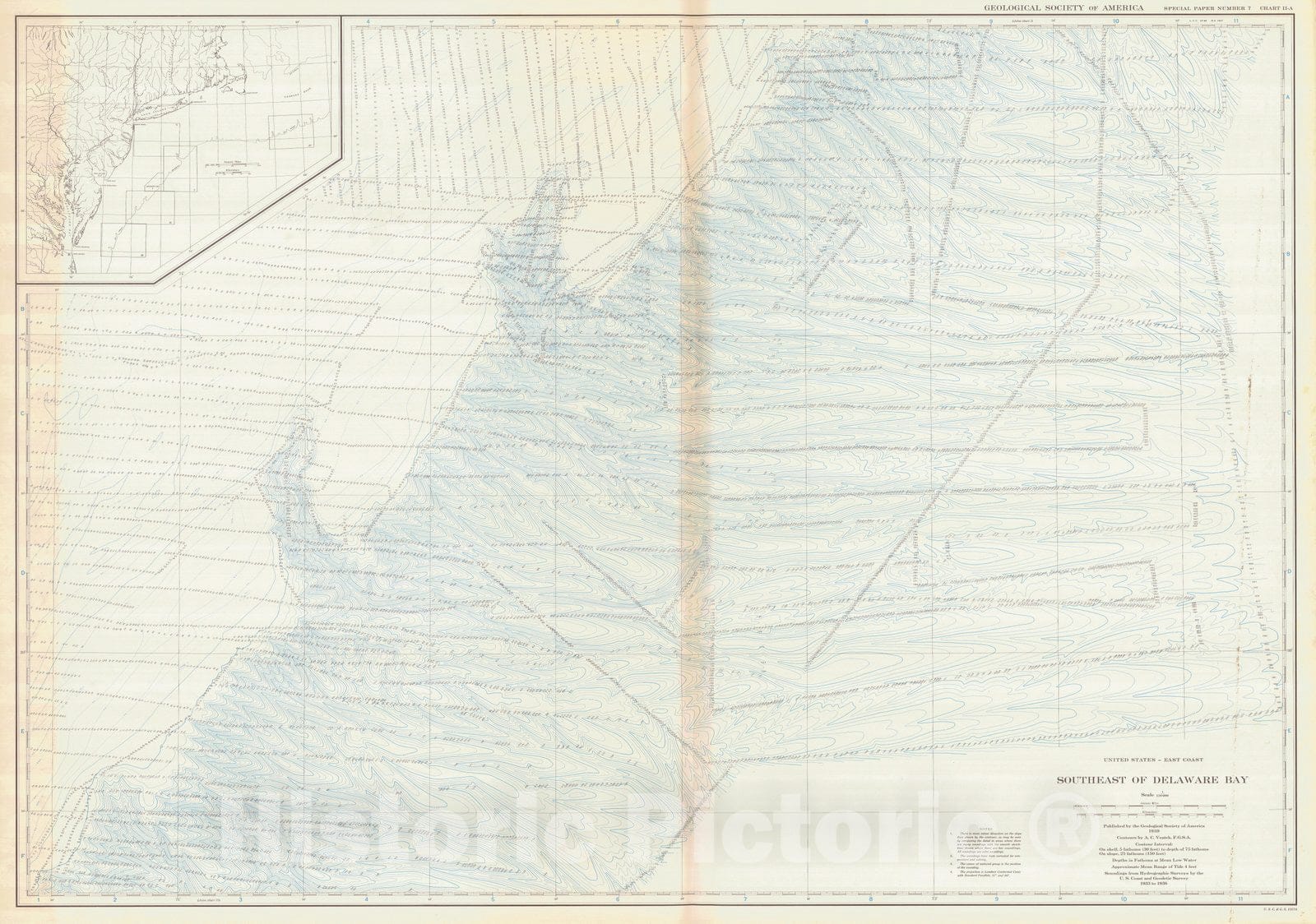 Historic Nautical Map - United States - East Coast Southeast Of Delaware Bay, USA, 1939 NOAA Bathymetric Historic Nautical Map - Vintage Wall Art