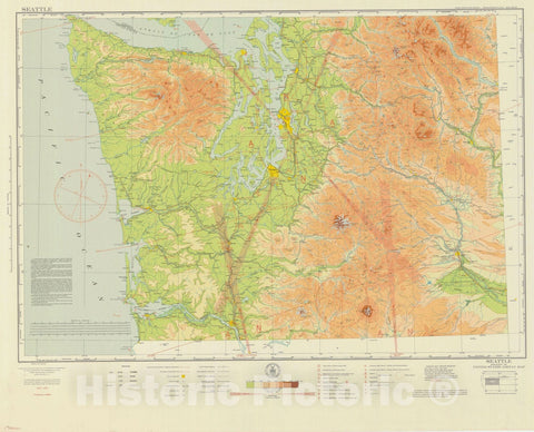 Historic Nautical Map - Seattle Section Of United States Airway Map, WA, 1933 AeroNOAA Chart - Vintage Wall Art