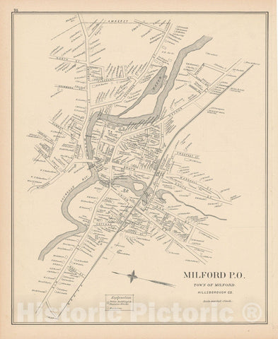 Historic Map : Milford 1892 , Town and City Atlas State of New Hampshire , Vintage Wall Art