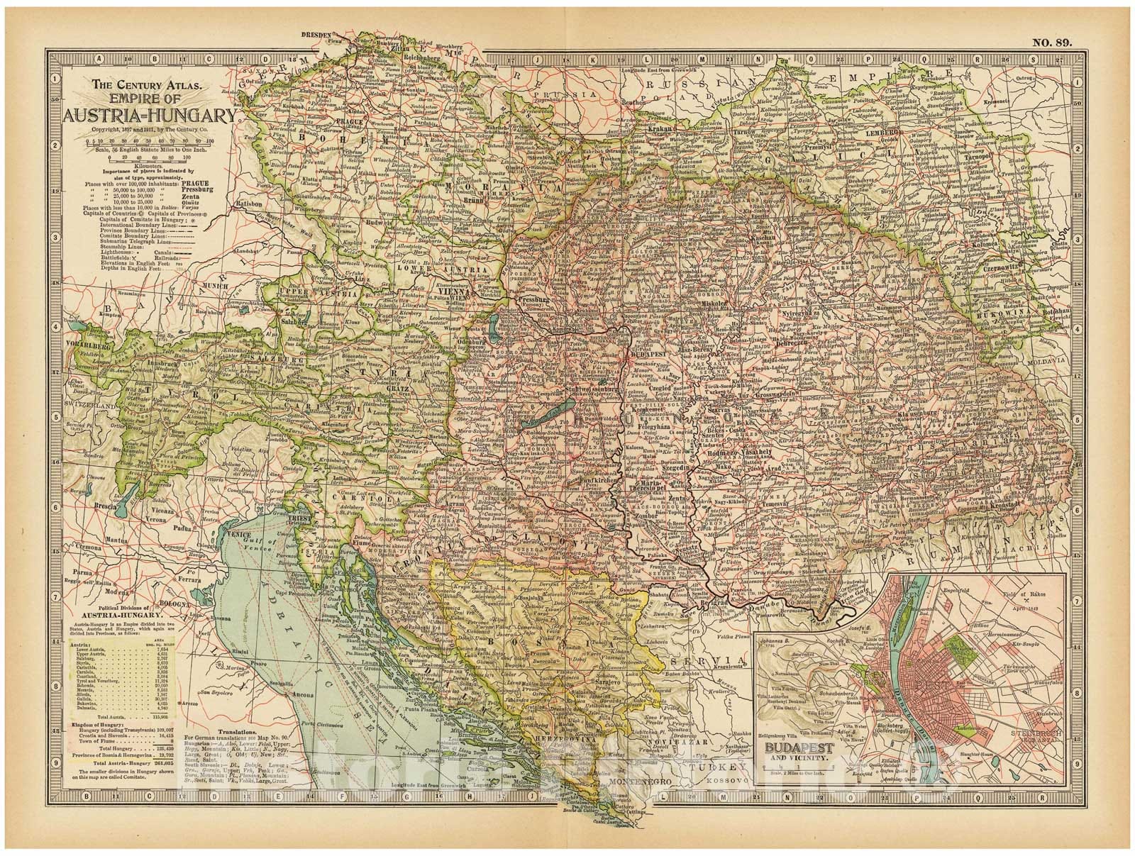 Historic Map : Austria & Hungary & Czech Republic & Slovakia & Slovenia & Bosnia & Poland 1914 Century Atlas , Vintage Wall Art