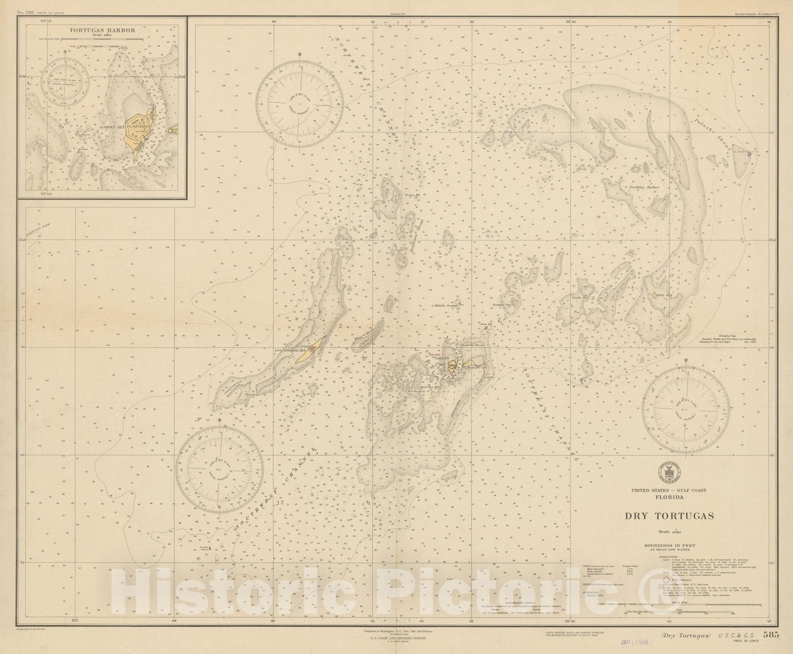 Historic Map : Coastal Charts - Florida: Dry Tortugas 1946 , Vintage Wall Art