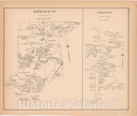 Historic Map : Kingston 1892 , Town and City Atlas State of New Hampshire , Vintage Wall Art