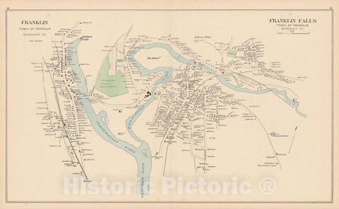 Historic Map : Franklin 1892 , Town and City Atlas State of New Hampshire , v2, Vintage Wall Art