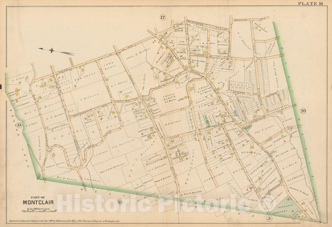 Historic Map : Atlas of Essex County, New Jersey, Montclair 1890 Plate 016 , Vintage Wall Art