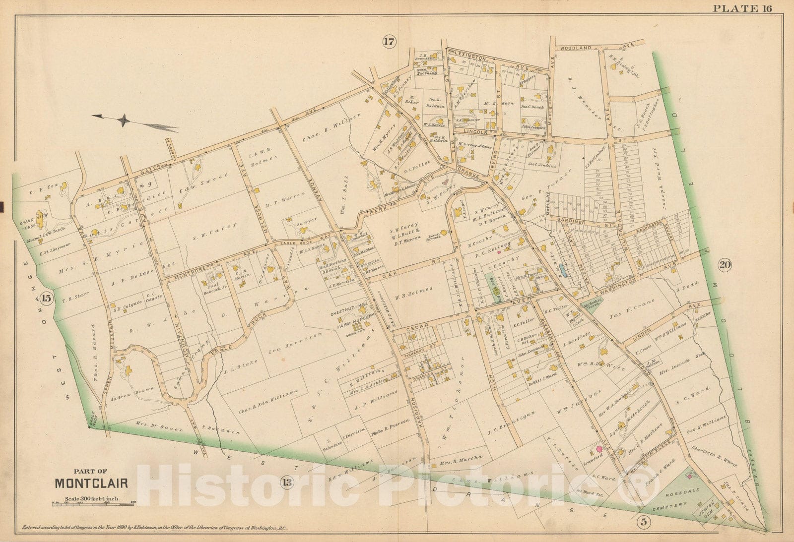 Historic Map : Atlas of Essex County, New Jersey, Montclair 1890 Plate 016 , Vintage Wall Art