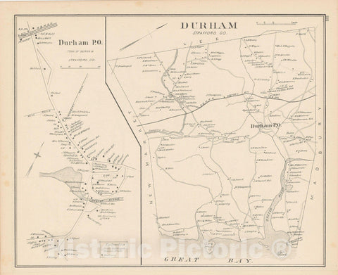 Historic Map : Durham 1892 , Town and City Atlas State of New Hampshire , Vintage Wall Art