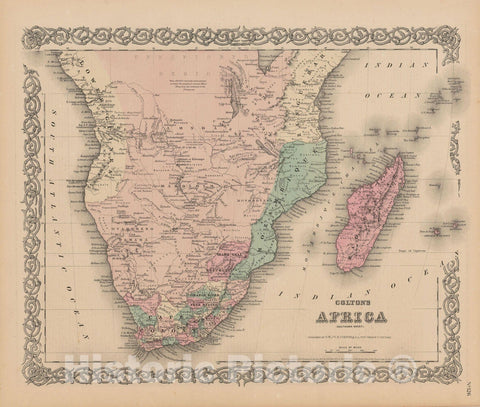 Historic Map : Africa 1855 , Colton's Atlas World , v2, Vintage Wall Art