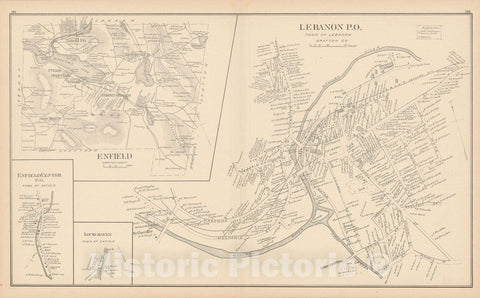 Historic Map : Enfield & Lebanon 1892 , Town and City Atlas State of New Hampshire , Vintage Wall Art