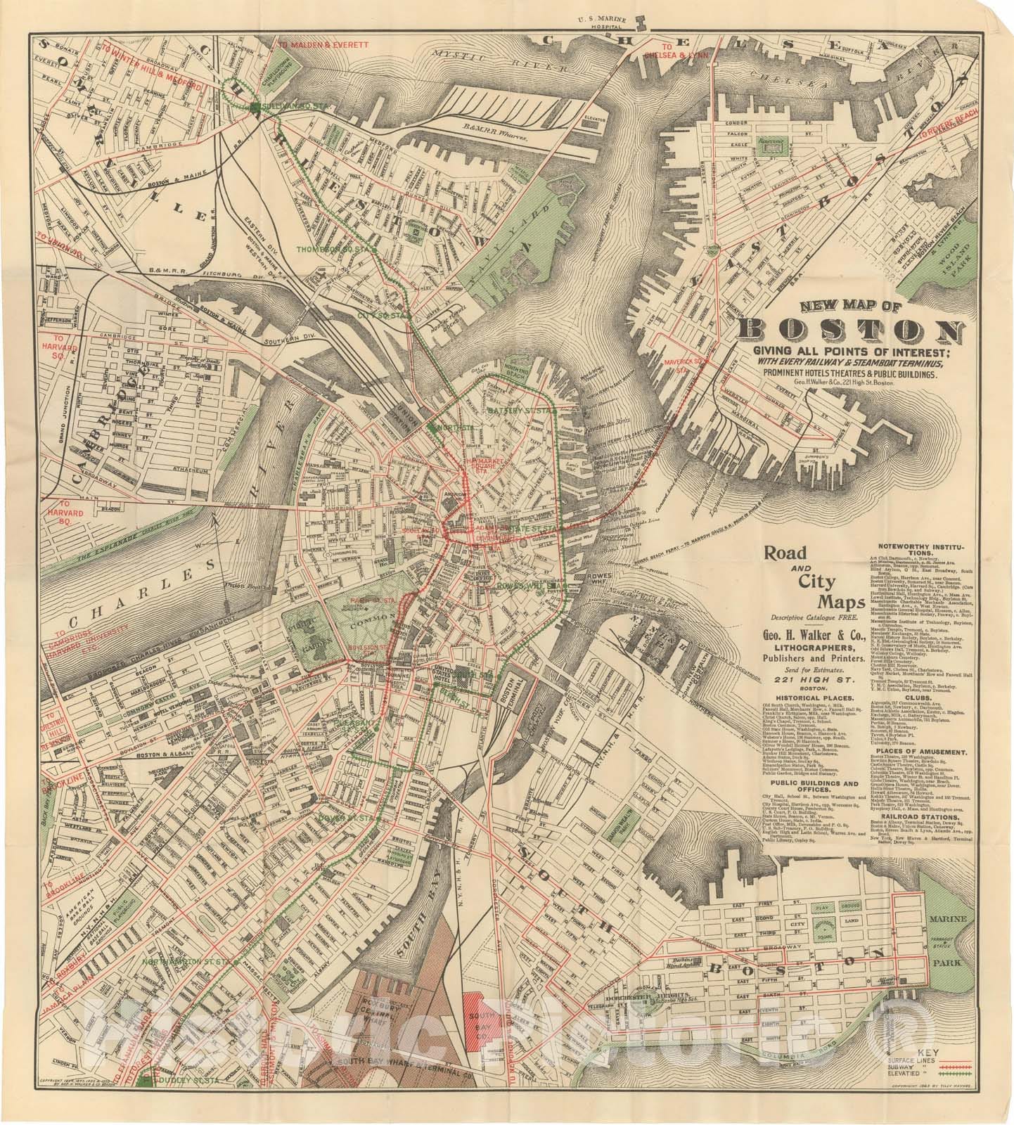 Historic Map : Boston Walker Pocket Maps, 1905 , v2, Vintage Wall Art ...