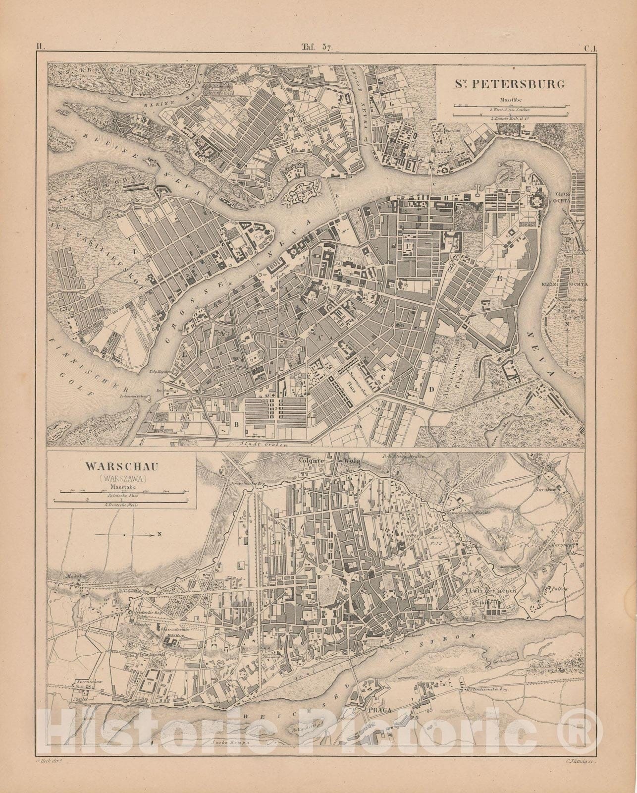 Historic Map : Europe, Saint Petersburg & Warsaw , Vintage Wall Art