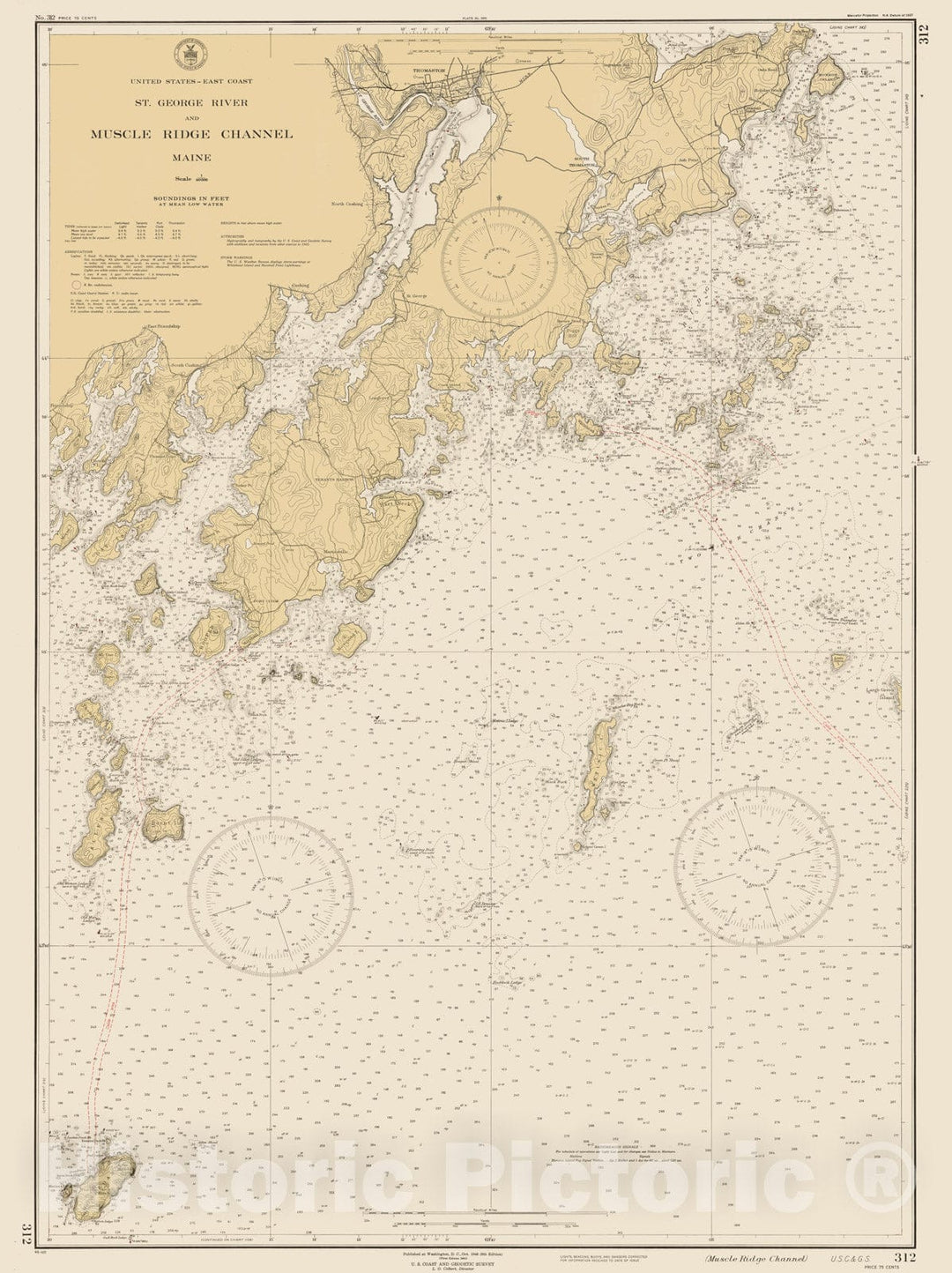 Historic Map : Coastal Charts - Maine: St George R and Muscle Ridge Channel 1941 , Vintage Wall Art
