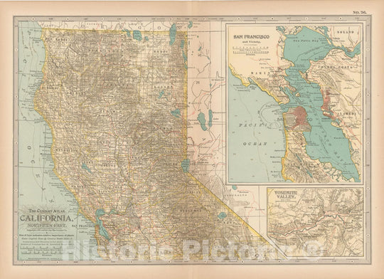 Historic Map : California 1914 , Century Atlas of the World, v2, Vintage Wall Art