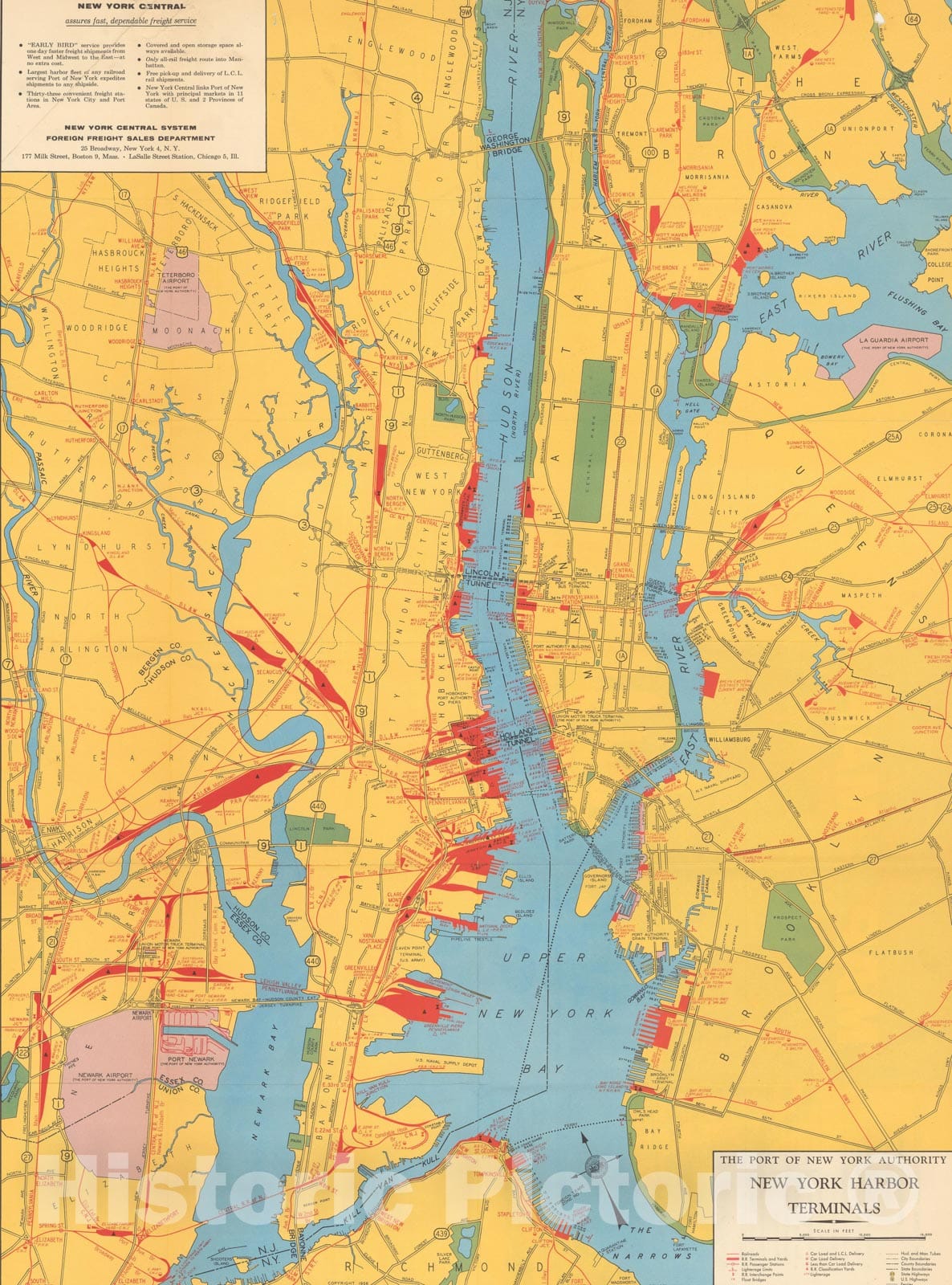 Historic Map New York, New York Harbor Terminals 1956 , Nirenstein's