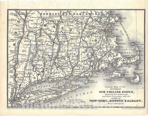 Historic Map : Railroad Maps of the United States, Connecticut & Massachusetts & Rhode Island 1848 , Vintage Wall Art
