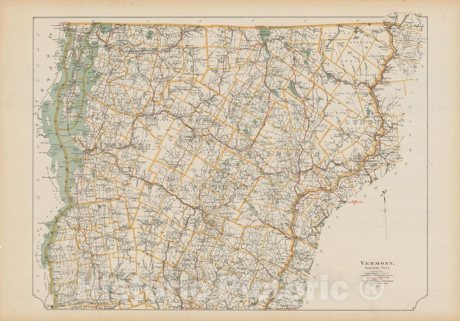 Historic Map : Vermont 1905 , Northeast U.S. State & City Maps , v2, Vintage Wall Art