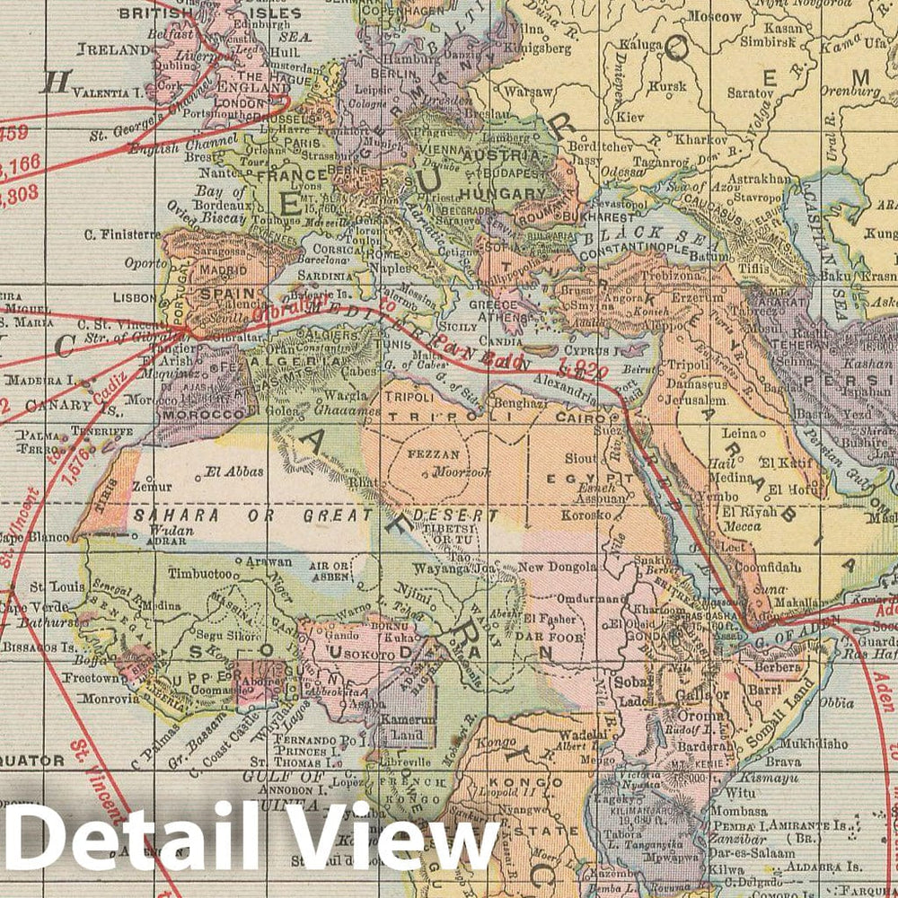 Historic Map : World Map 1900 , Universal Atlas World , v4, Vintage Wall Art
