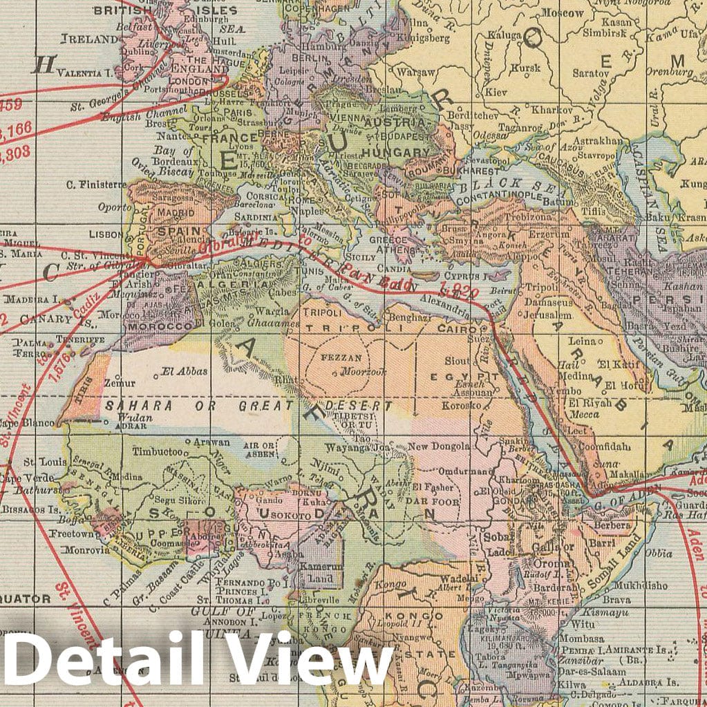 Historic Map : World Map 1900 , Universal Atlas World , v4, Vintage Wall Art
