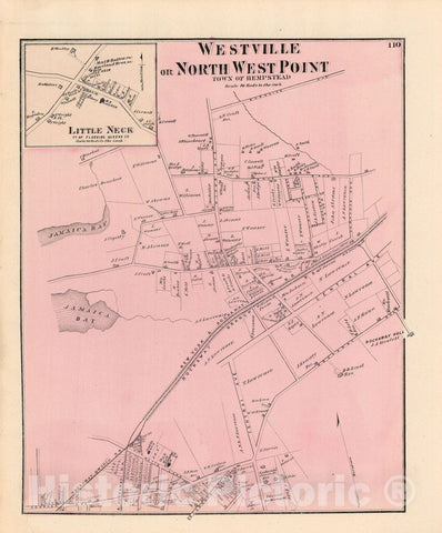 Historic Map : Atlas of Long Island, New York, Flushing & Hempstead & Queens 1873 , Vintage Wall Art