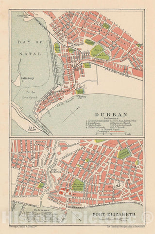 Historic Map : Atlas of South Africa, Durban & Port Elizabeth 1911 , Vintage Wall Art