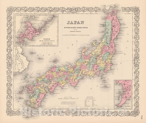 Historic Map : Japan 1856 , Colton's Atlas World , Vintage Wall Art