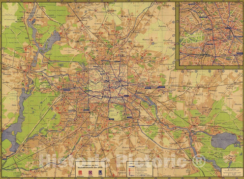 Historic Map : Europe, Berlin Transit Map 1938 Railroad Catography , Vintage Wall Art