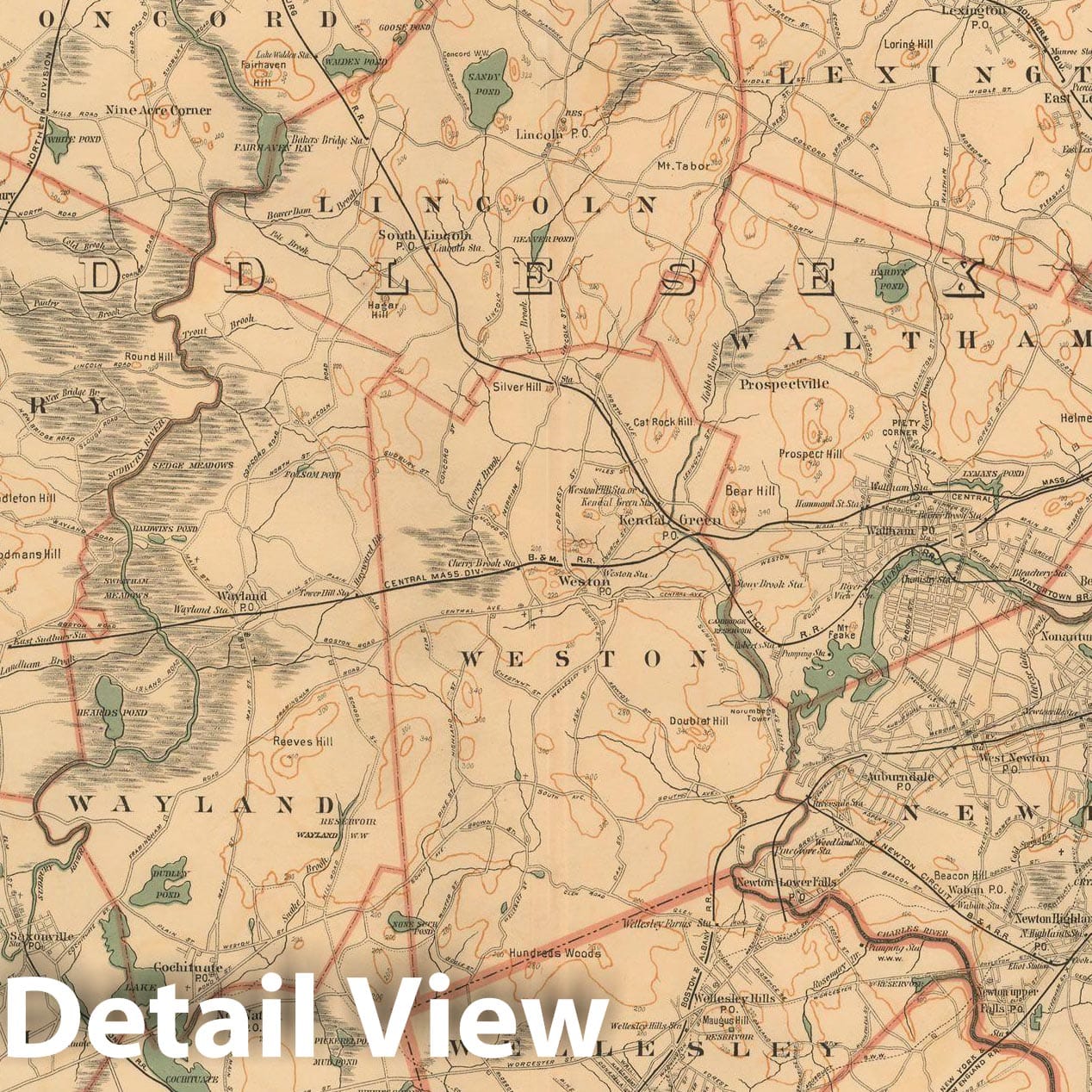Historic Map : Atlas of Massachusetts, Metro West Boston 1891 , Vintage Wall Art