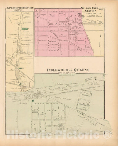 Historic Map : Atlas of Long Island, New York, Hempstead & Jamaica & Queens 1873 , Vintage Wall Art