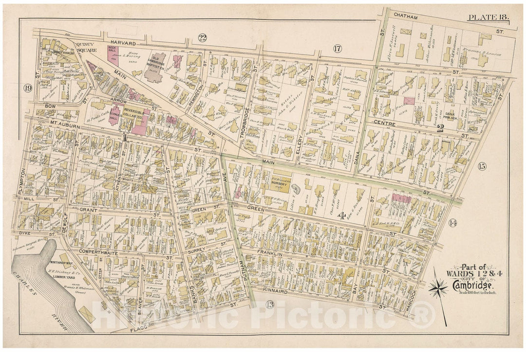 Historic Map : Atlas City of Cambridge, MA, Cambridge 1894 Plate 018 , Vintage Wall Art