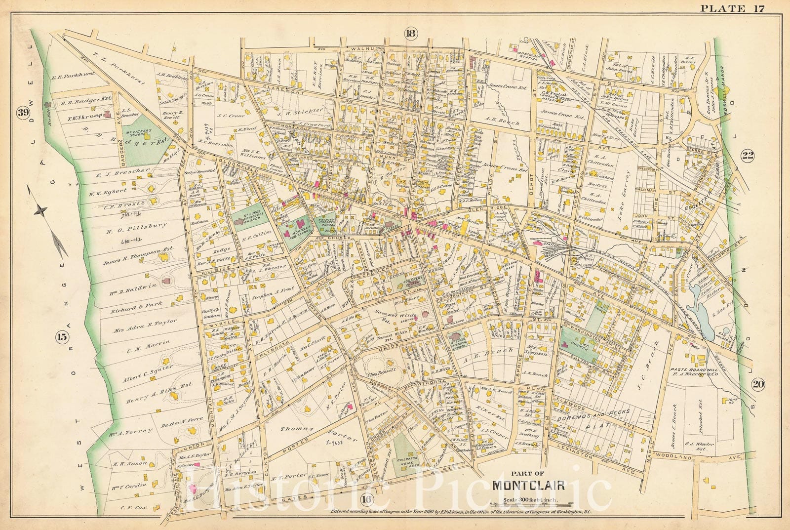 Historic Map : Atlas of Essex County, New Jersey, Montclair 1890 Plate 017 , Vintage Wall Art
