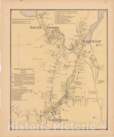 Historic Map : Atlas State of Rhode Island, Peacedale & Rocky Brook & Wakefield 1870 , Vintage Wall Art
