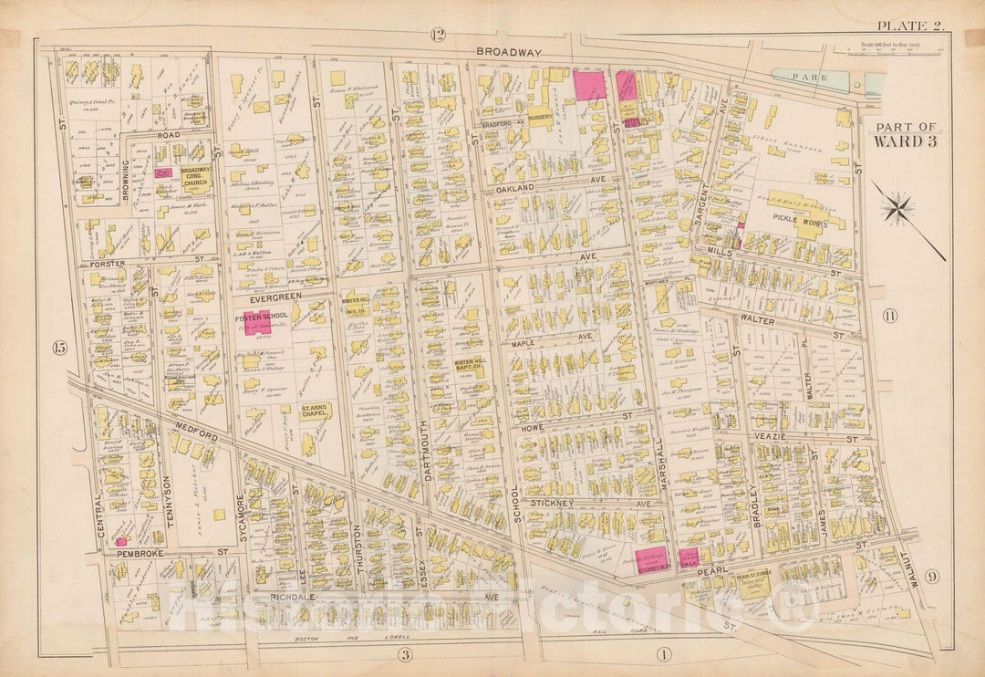 Historic Map : Atlas City of Somerville, Somerville 1895 Plate 002 , Vintage Wall Art