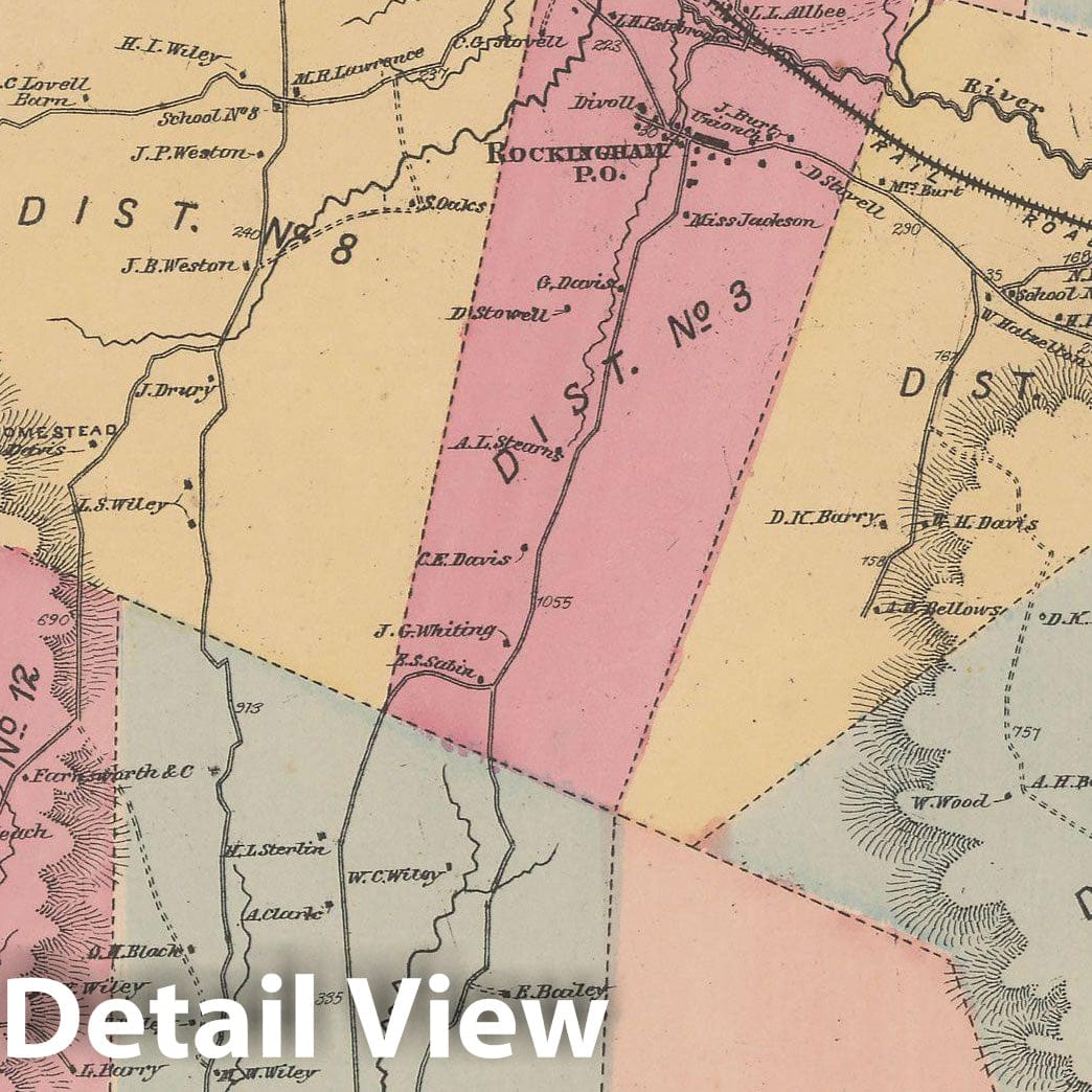 Historic Map : Atlas of Windham County, VT, Rockingham 1869 , Vintage Wall Art