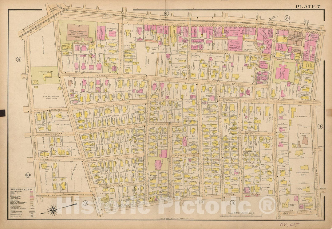 Historic Map : Atlas City of Worcester, Worcester 1911 Plate 007 , Vintage Wall Art