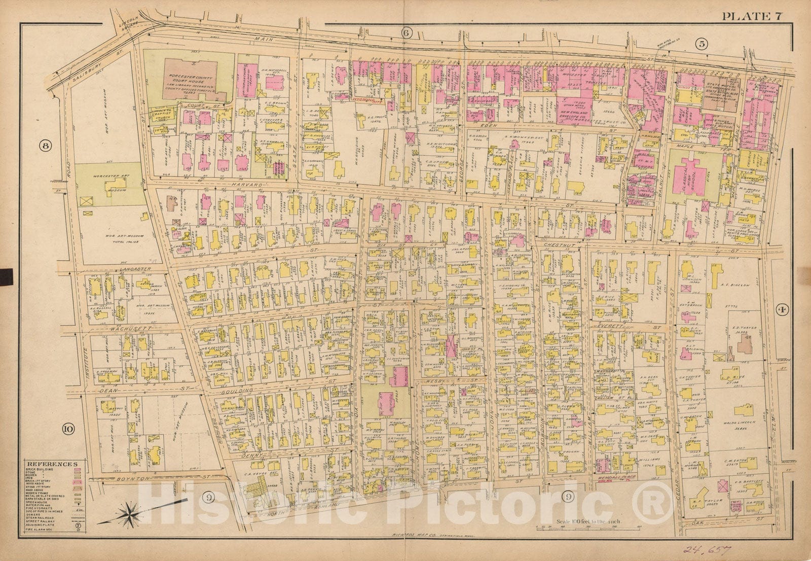 Historic Map : Atlas City of Worcester, Worcester 1911 Plate 007 , Vintage Wall Art