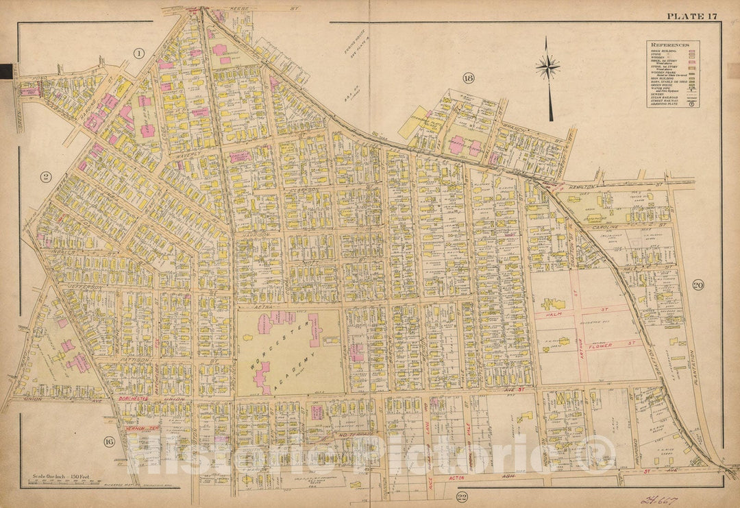 Historic Map : Atlas City of Worcester, Worcester 1911 Plate 017 , Vintage Wall Art