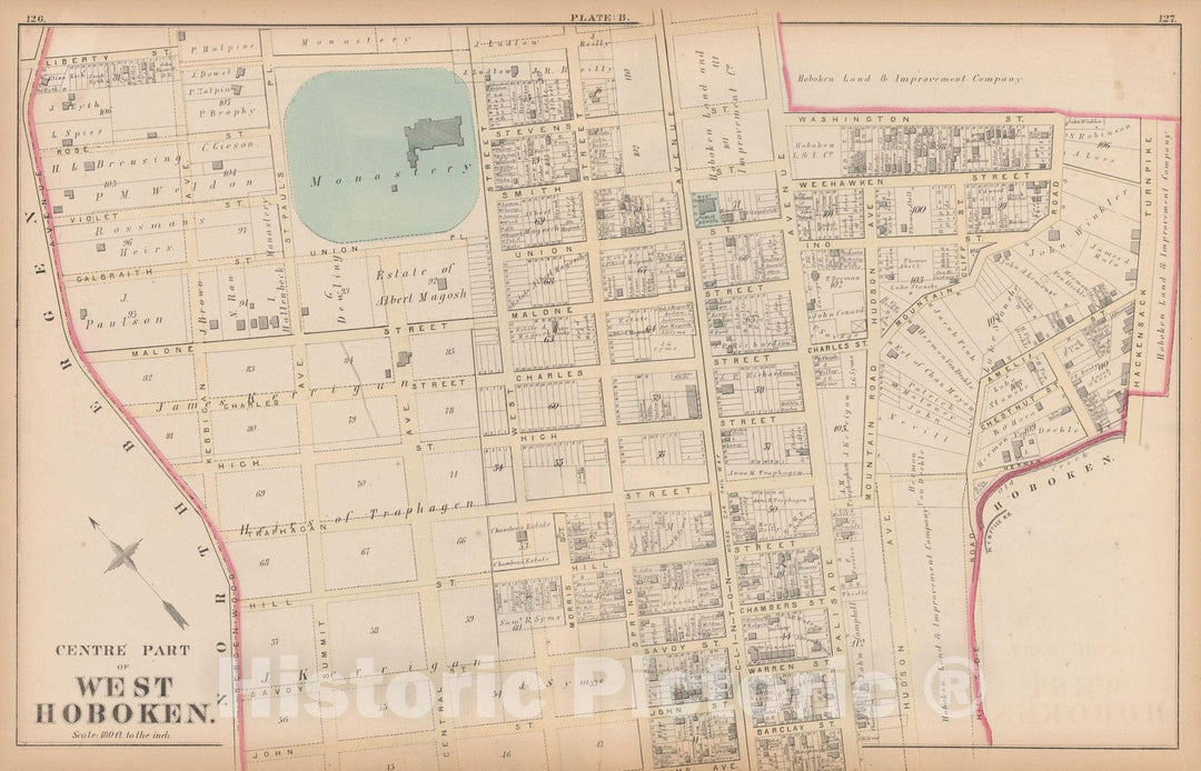 Historic Map : Combined Atlas State of New Jersey & The County of Hudson, West Hoboken 1873 Plate B , Vintage Wall Art