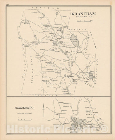 Historic Map : Grantham 1892 , Town and City Atlas State of New Hampshire , Vintage Wall Art