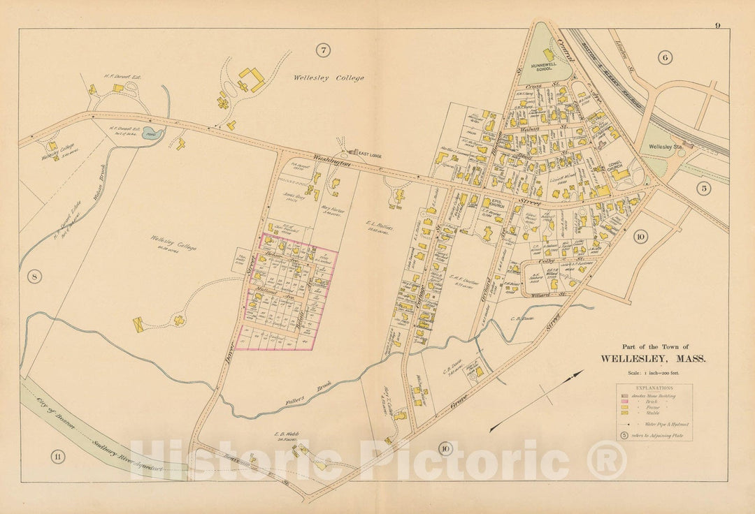 Historic Map : Atlas of Wellesley, Wellesley 1897 Plate 009 , Vintage Wall Art