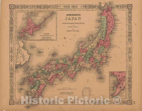 Historic Map : Japan 1864 , Johnson's Family Atlas World , Vintage Wall Art