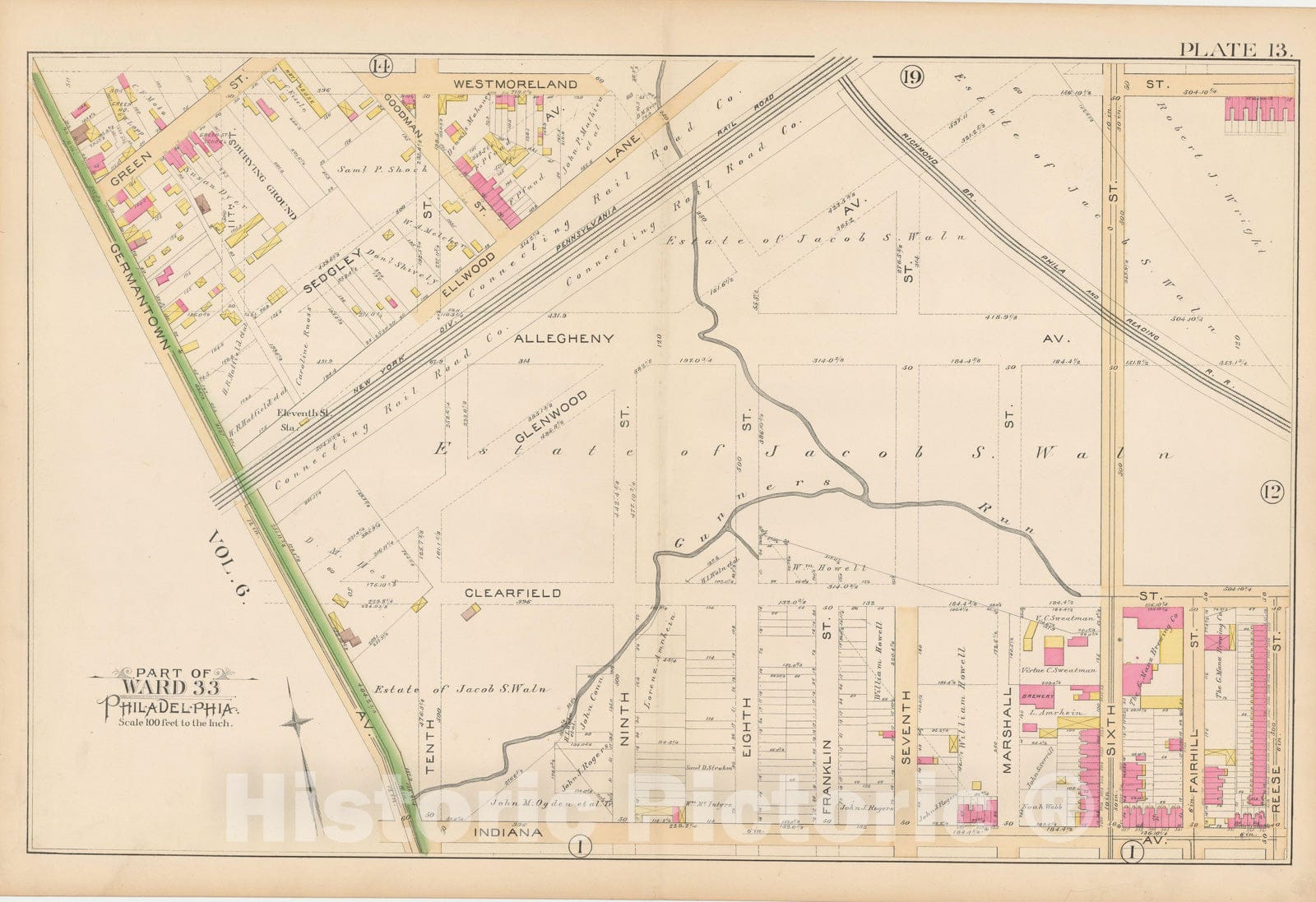 Historic Map : Atlas City of Philadelphia Volume 9 25th and 33rd Wards, Philadelphia 1891 Plate 013 , Vintage Wall Art