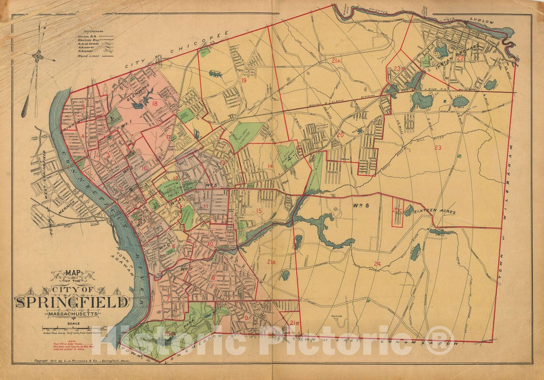 Historic Map : Atlas City of Springfield and The Town of Longmeadow, Springfield 1910 Index Plate , Vintage Wall Art