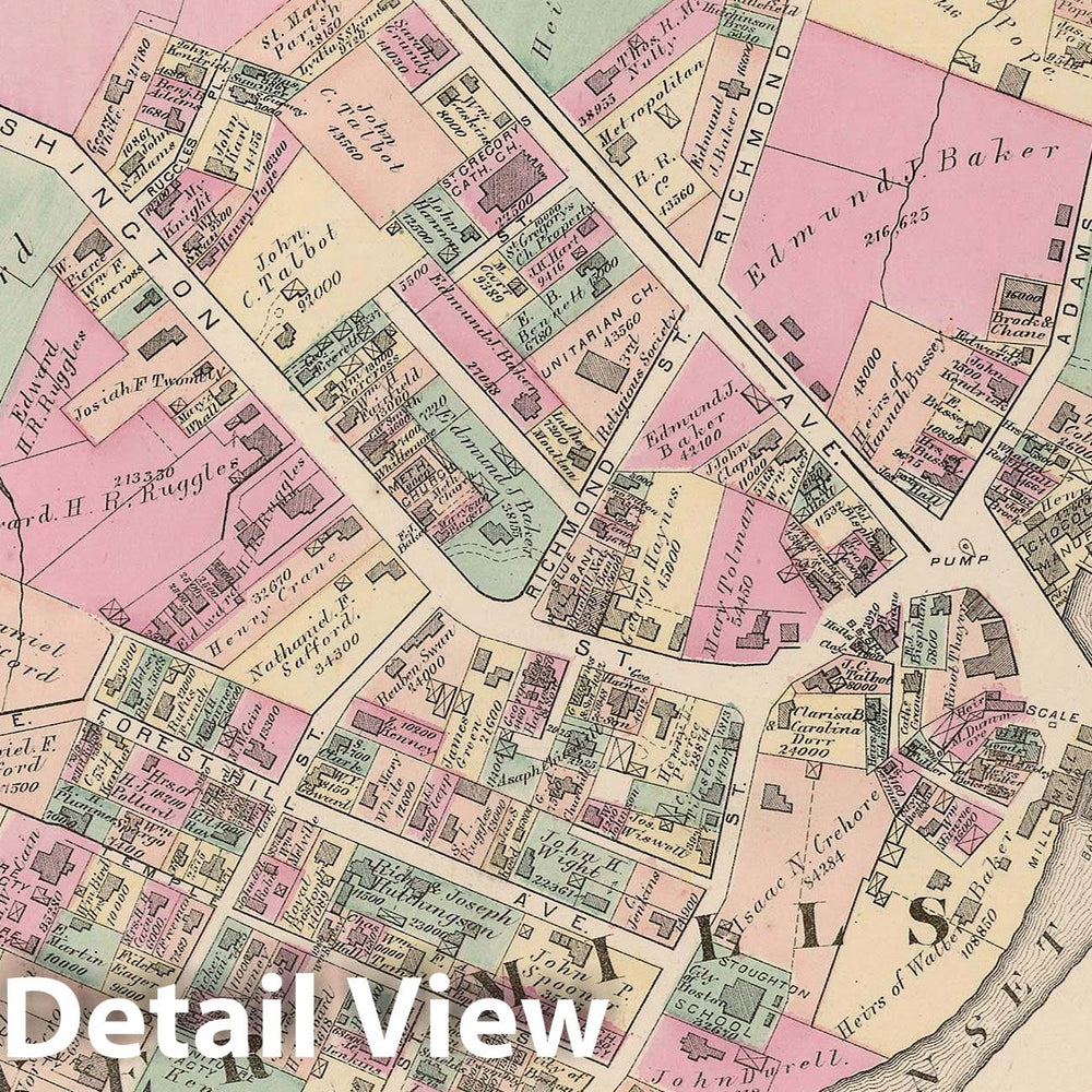 Historic Map : Atlas of County of Suffolk, MA Vol. 3rd, Dorchester 1874 Plate O , Vintage Wall Art
