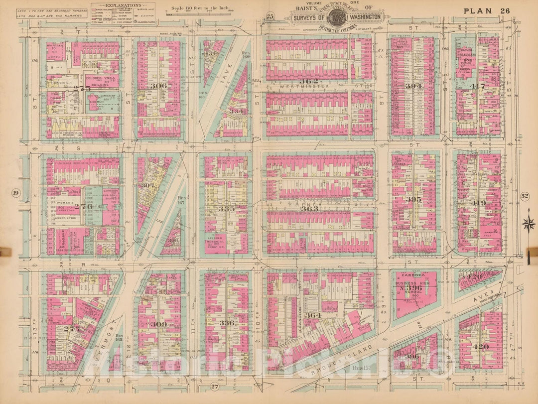 Historic Map : Atlas of Washington D.C. Volume 1 (Inner NW), Washington 1939 Plate 026 , Vintage Wall Art