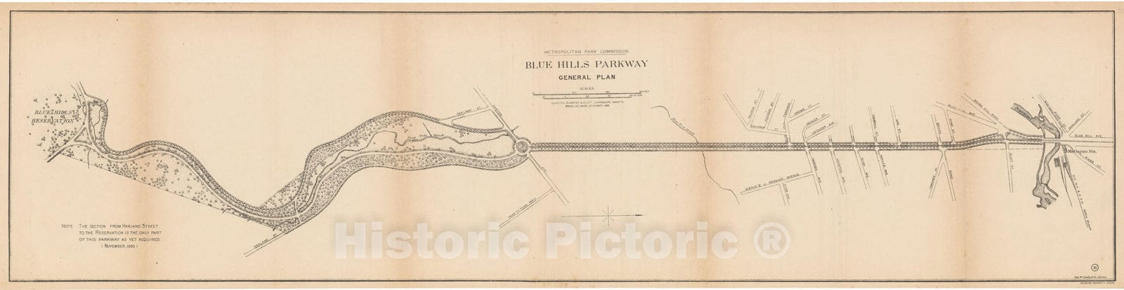Historic Map : Boston Metropolitan Area Report, Blue Hills Parkway 1895 , Vintage Wall Art
